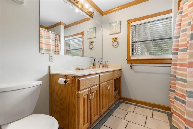 4220 S 7th Hwy, Harrison, AR 72601 - full bath featuring crown molding, vanity, toilet, baseboards, and tile patterned flooring