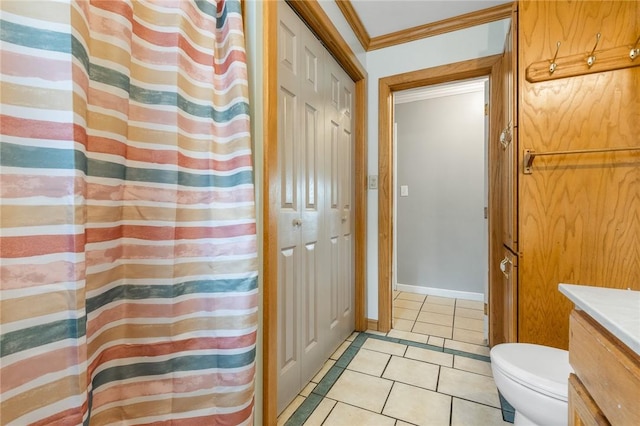 4220 S 7th Hwy, Harrison, AR 72601 - bathroom featuring vanity, toilet, tile patterned floors, and crown molding
