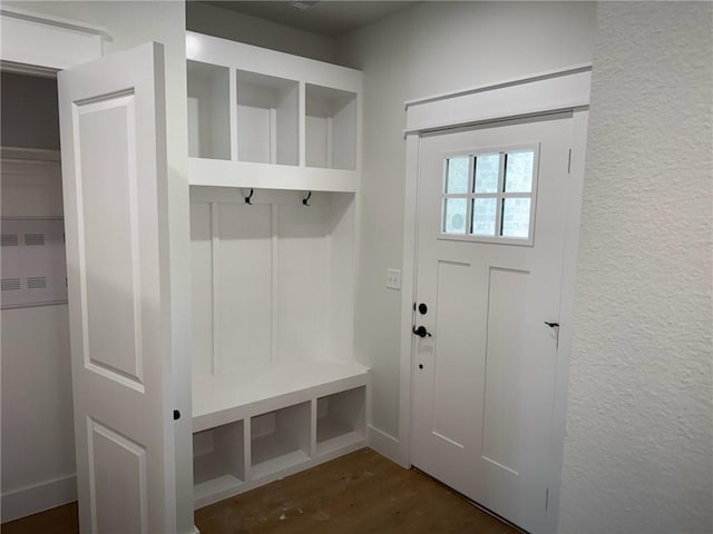 7695 Teton Trl, Springdale, AR 72762 - mudroom with a textured wall and dark wood finished floors