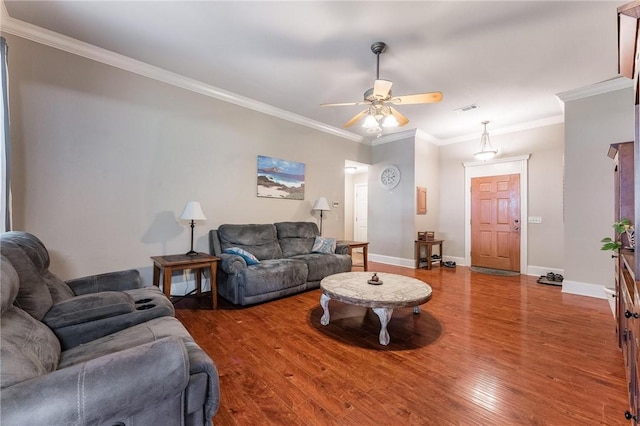 4931 Dogwood, Springdale, AR 72762 - living area featuring ceiling fan, ornamental molding, wood finished floors, and baseboards