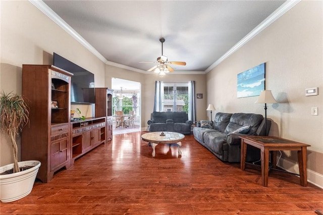 4931 Dogwood, Springdale, AR 72762 - living room with crown molding, wood finished floors, ceiling fan, and baseboards