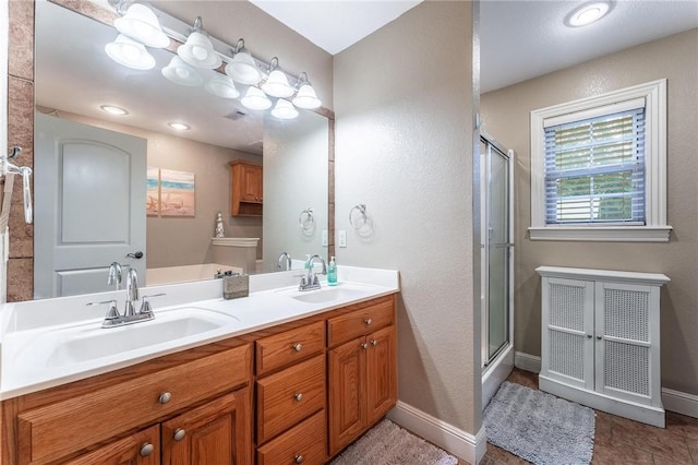 4931 Dogwood, Springdale, AR 72762 - full bath with a shower with door, double vanity, and baseboards