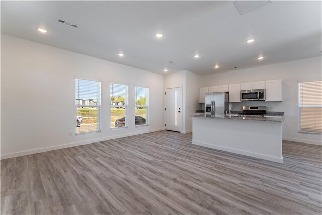 1071 Kentucky Ave, Bentonville, AR 72713 - kitchen with stainless steel appliances, light wood finished floors, open floor plan, and recessed lighting