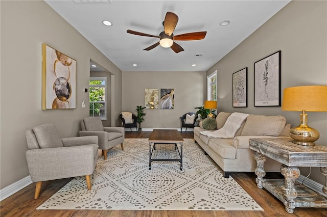 1 Geyer Rd, Bentonville, AR 72712 - living room with ceiling fan, wood finished floors, and recessed lighting