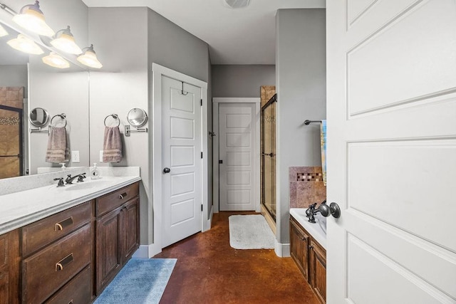 26 Primrose Ln, Bella Vista, AR 72714 - full bathroom featuring a stall shower, concrete flooring, vanity, and a bathtub