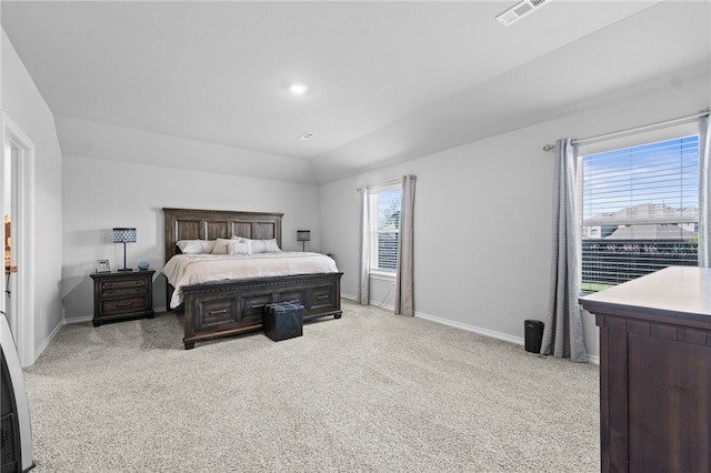 615 W Dusty Ct, Siloam Springs, AR 72761 - bedroom featuring light colored carpet, vaulted ceiling, and baseboards