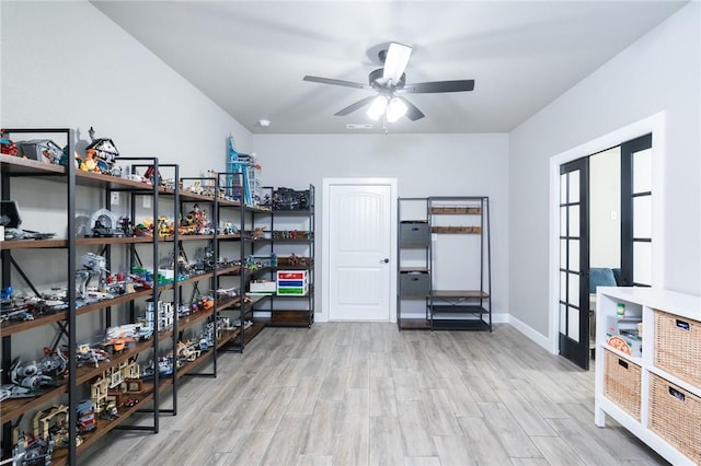1909 Crump St, Pea Ridge, AR 72751 - storage area featuring a ceiling fan