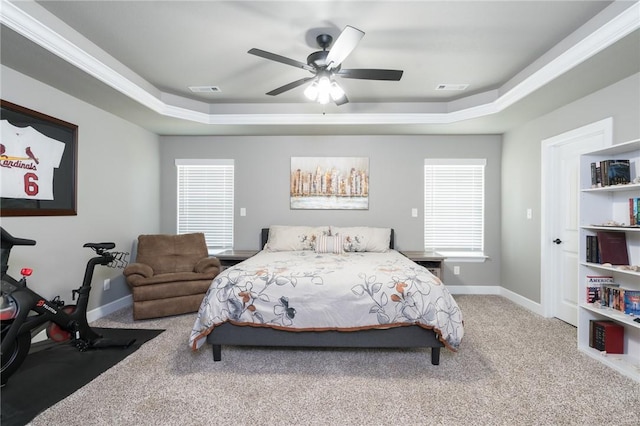 1909 Crump St, Pea Ridge, AR 72751 - bedroom featuring a raised ceiling, carpet floors, baseboards, and a ceiling fan
