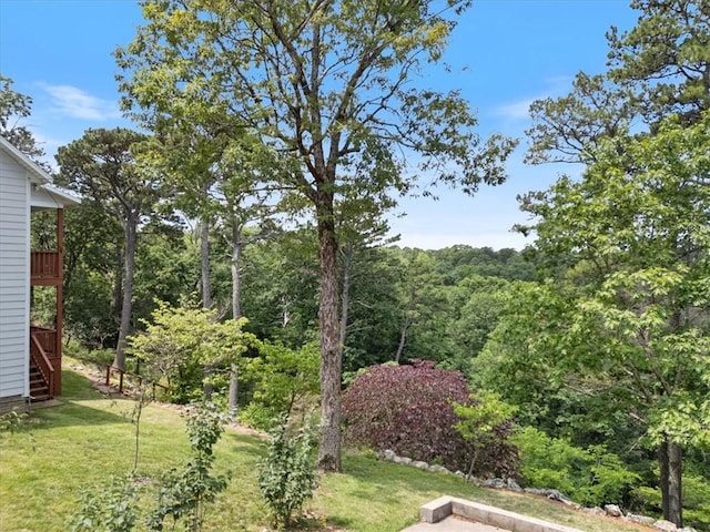 5 Augusta Ln, Holiday Island, AR 72631 - view of grassy yard with stairway and a view of trees