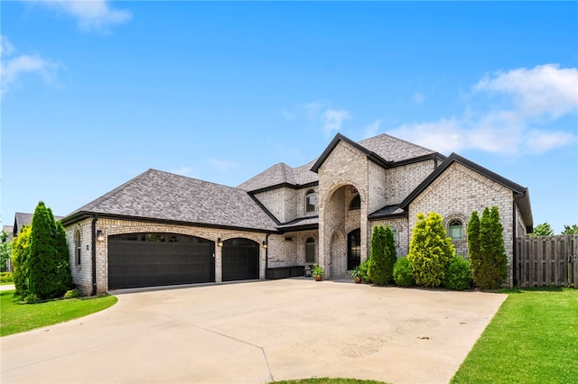 700 SE Yale St, Bentonville, AR 72712 - french country home featuring brick siding, concrete driveway, a garage, and roof with shingles
