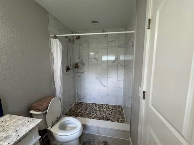 712 Carlton St, Springdale, AR 72762 - full bathroom featuring vanity, toilet, a marble finish shower, and a textured wall