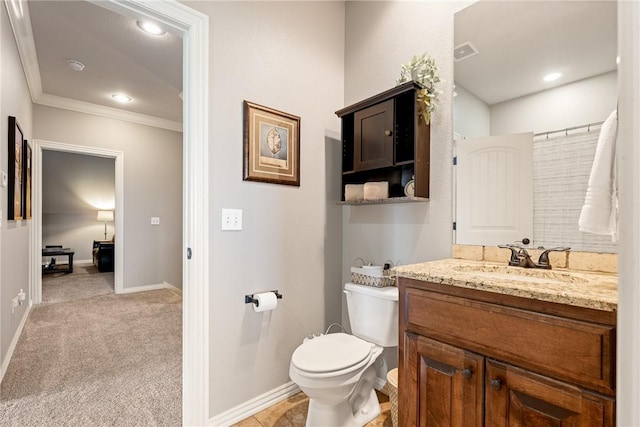 2314 S Mont Blanc Ave, Rogers, AR 72758 - full bathroom featuring vanity, toilet, ornamental molding, baseboards, and recessed lighting