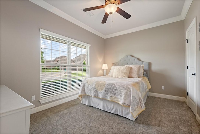2314 S Mont Blanc Ave, Rogers, AR 72758 - carpeted bedroom with ornamental molding, baseboards, and a ceiling fan