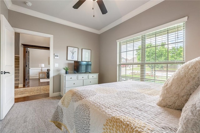 2314 S Mont Blanc Ave, Rogers, AR 72758 - carpeted bedroom featuring ornamental molding, ceiling fan, and baseboards