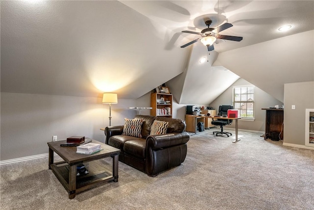 2314 S Mont Blanc Ave, Rogers, AR 72758 - carpeted office space with lofted ceiling, a ceiling fan, and baseboards