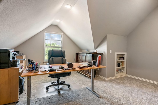 2314 S Mont Blanc Ave, Rogers, AR 72758 - carpeted office with lofted ceiling, baseboards, and built in shelves