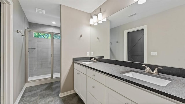694 Bison Run St, Farmington, AR 72730 - full bathroom with double vanity, a stall shower, and baseboards