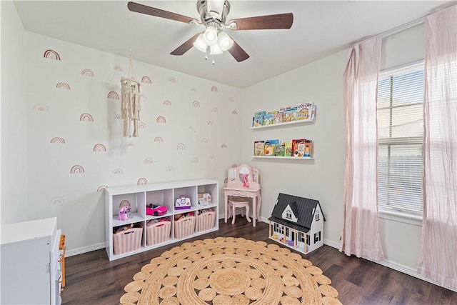 1031 Charles St, Pea Ridge, AR 72751 - rec room with wood finished floors, a ceiling fan, and baseboards