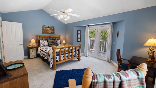 14559 Zimmerman Ln, Rogers, AR 72756 - bedroom with access to outside, vaulted ceiling, carpet floors, baseboards, and ceiling fan