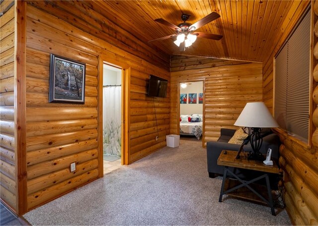 2480 N Saint Andrews Dr, Kansas, OK 74347 - sitting room featuring wooden ceiling, carpet floors, ceiling fan, and vaulted ceiling