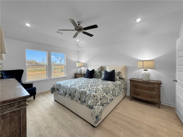 481 Maya St, Prairie Grove, AR 72753 - bedroom featuring light wood-type flooring, baseboards, recessed lighting, and a ceiling fan
