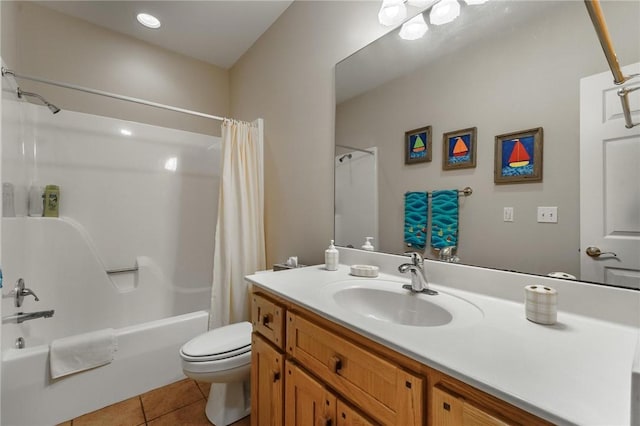 47 Rath Dr, Bella Vista, AR 72715 - full bathroom featuring tile patterned flooring, toilet, shower / tub combo with curtain, and vanity