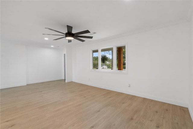 1089 Elway Dr, Springdale, AR 72764 - empty room featuring a ceiling fan, light wood-style flooring, baseboards, recessed lighting, and ornamental molding