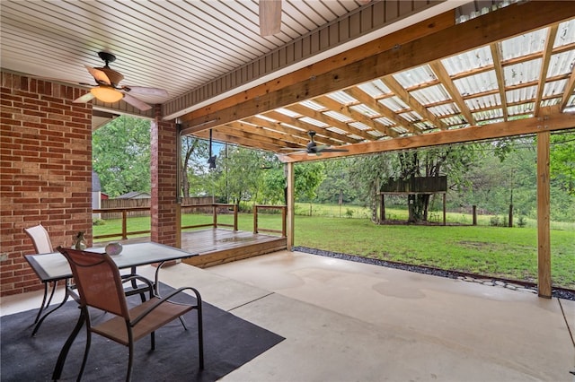 22704 Oakview Rd, Siloam Springs, AR 72761 - view of patio with a ceiling fan, a pergola, and outdoor dining space
