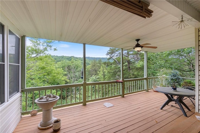 16 Osage Ln, Holiday Island, AR 72631 - deck featuring a forest view and a ceiling fan