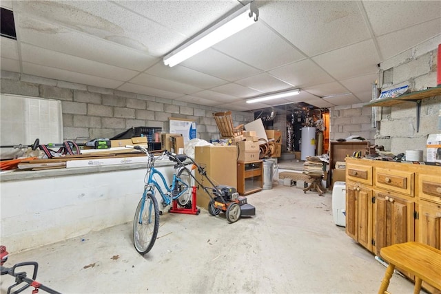 16 Osage Ln, Holiday Island, AR 72631 - below grade area with water heater, concrete block wall, and a paneled ceiling