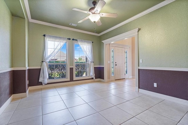 4204 Warbal Trl, Rogers, AR 72758 - tiled spare room with ornamental molding, a ceiling fan, a textured wall, and baseboards