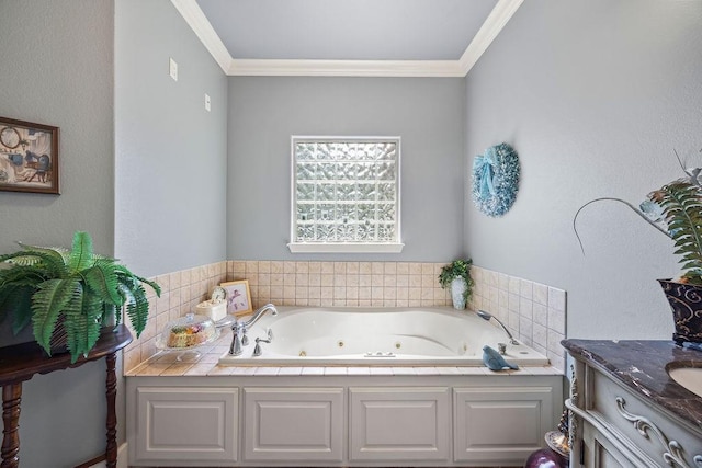 815 James Pl, West Fork, AR 72774 - bathroom with a tub with jets, crown molding, and vanity