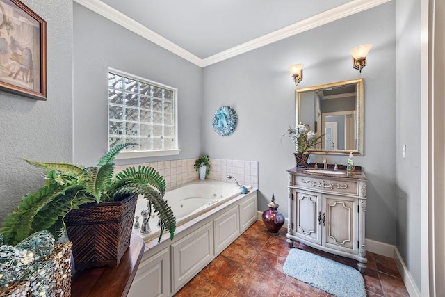 815 James Pl, West Fork, AR 72774 - bathroom featuring vanity, a tub with jets, and ornamental molding