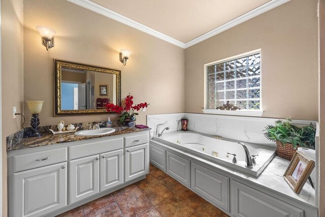 815 James Pl, West Fork, AR 72774 - full bath featuring ornamental molding, vanity, and a tub with jets
