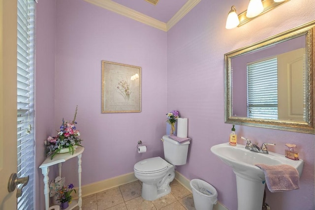 815 James Pl, West Fork, AR 72774 - half bathroom with baseboards, crown molding, toilet, and tile patterned flooring