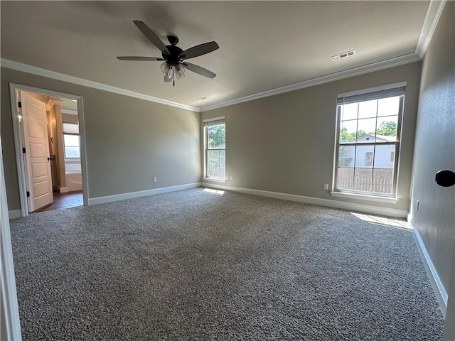 400 Fox Cir, Pea Ridge, AR 72751 - unfurnished room with ornamental molding, baseboards, a ceiling fan, and carpet flooring