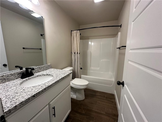 400 Fox Cir, Pea Ridge, AR 72751 - bathroom featuring wood finished floors, vanity, toilet, and shower / bathtub combination with curtain