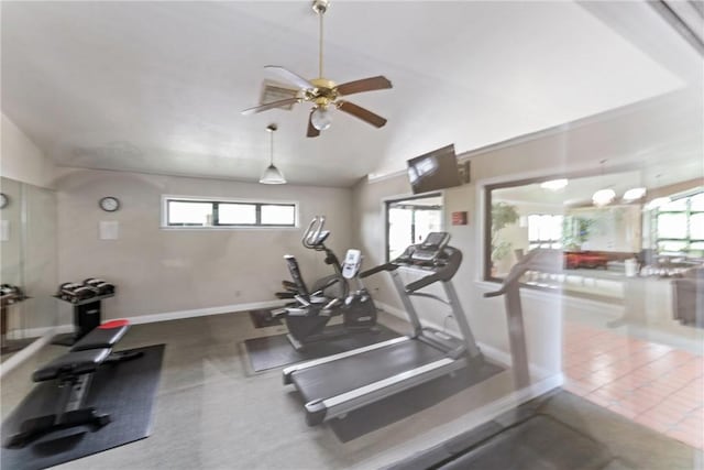 350 S Wildwood Dr Unit C15, Branson, MO 65616 - workout room with ceiling fan, baseboards, and vaulted ceiling