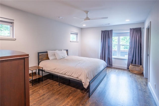 808 S Locust Ave, Fayetteville, AR 72701 - bedroom featuring multiple windows, wood finished floors, a ceiling fan, and recessed lighting