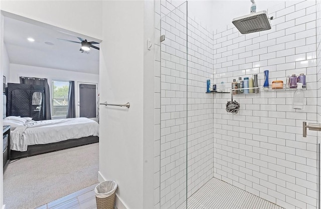 429 SW B St, Bentonville, AR 72712 - ensuite bathroom with a stall shower, ceiling fan, and baseboards