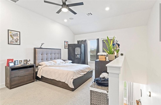 429 SW B St, Bentonville, AR 72712 - bedroom with lofted ceiling, carpet, recessed lighting, and ceiling fan