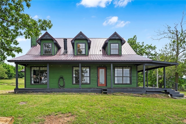 13004 Canehill Rd, Lincoln, AR 72744 - view of front of house featuring a porch, a front lawn, and metal roof