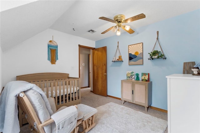 13004 Canehill Rd, Lincoln, AR 72744 - bedroom featuring carpet flooring, lofted ceiling, ceiling fan, and baseboards