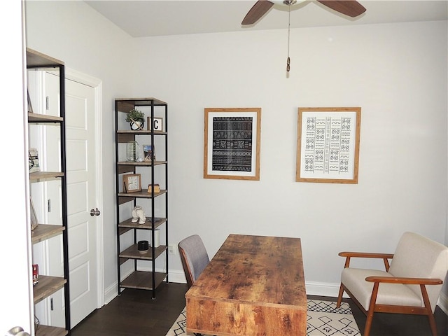 1601 Cavern Springs Way, Cave Springs, AR 72718 - office area featuring a ceiling fan, dark wood-type flooring, and baseboards