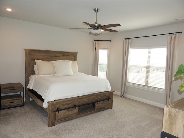 1601 Cavern Springs Way, Cave Springs, AR 72718 - bedroom with light carpet, baseboards, ceiling fan, and recessed lighting