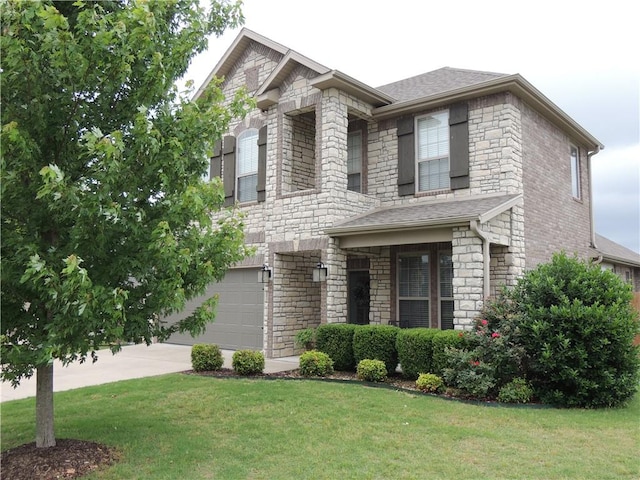 1601 Cavern Springs Way, Cave Springs, AR 72718 - view of front of house with stone siding, a front lawn, and a garage