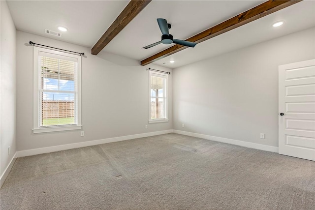 1221 Red Maple St, Centerton, AR 72719 - carpeted spare room featuring ceiling fan, beam ceiling, baseboards, and recessed lighting