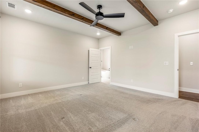 1221 Red Maple St, Centerton, AR 72719 - carpeted empty room featuring beamed ceiling, ceiling fan, baseboards, recessed lighting, and a smoke detector