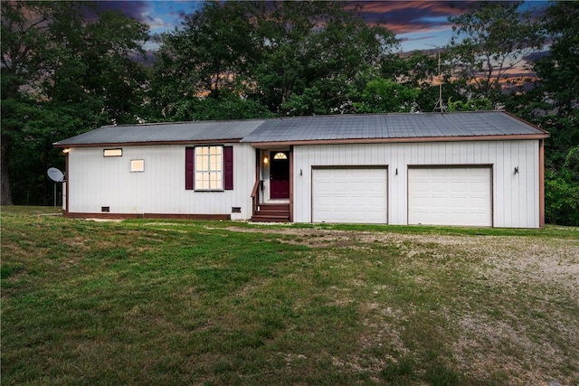 11648 Ventris Rd, Garfield, AR 72732 - ranch-style home with crawl space, a yard, metal roof, and entry steps
