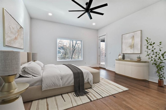 1 Breeghle Ln, Bella Vista, AR 72714 - bedroom featuring access to exterior, wood finished floors, recessed lighting, and ceiling fan